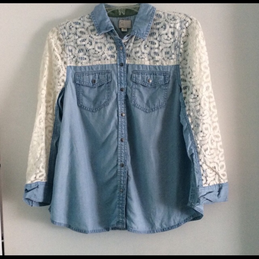 Anthropologie denim Blouse with lace